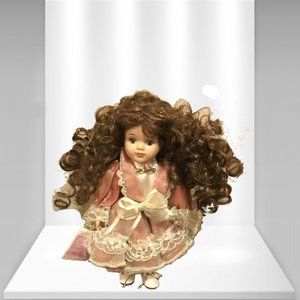 Vintage Handmade Porcelain Curly  Hair Doll